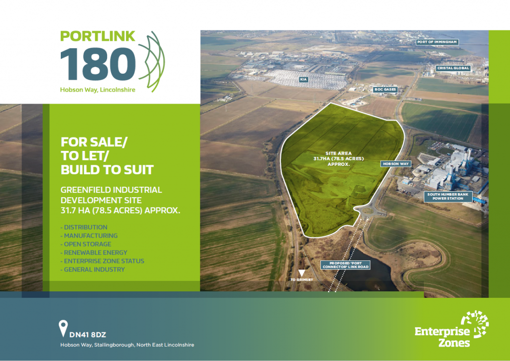 Portlink 180 development land for Enterprises marked in green where the available land is.