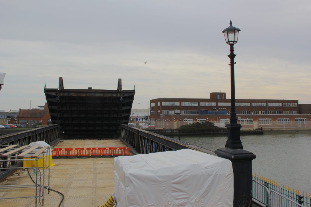 Corporation Bridge being lifted.