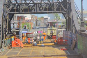 Scaffolding goes up at Corporation Bridge